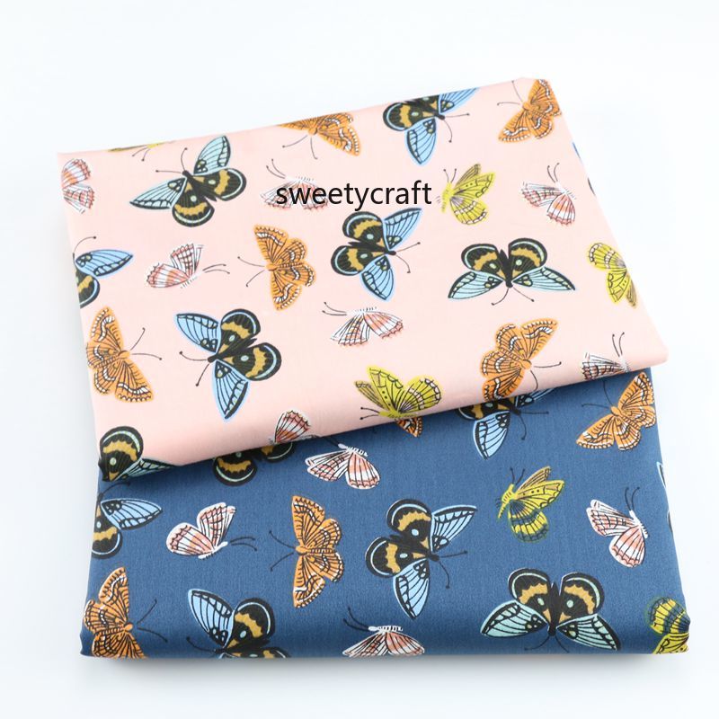 Tela de algodón con estampado de mariposas, tejido de 160x50cm por metros, material de costura artesanal, Sábana de sarga para ropa de cama de bebé