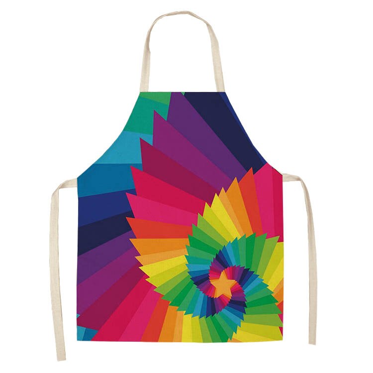 1Pc Rainbow Kleurrijke Geometrische Keuken Chef Schort Voor Vrouwen Katoen Linnen Bib Huishoudelijke Schoonmaken Overgooier Keukenschort 53*65Cm: M