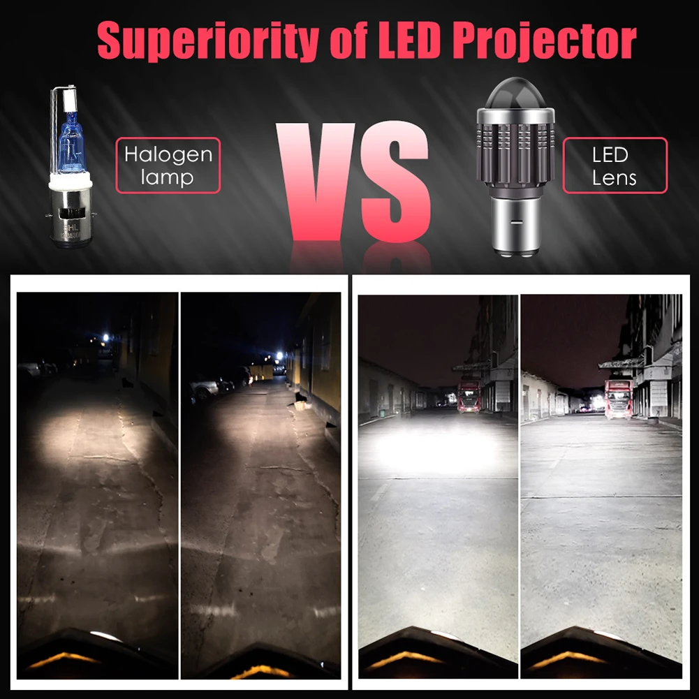 1pcs 12V H4/HS1 H6/BA20D 15W LED 6 COB Motorcycle Headlight Bulb 1200LM 6000K Hi/Lo Beam Light White Yellow Light