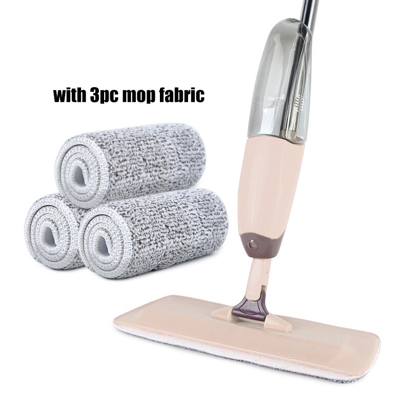 Spray Mop For Floor Clean Window Cleaner 360 Rotating Wooden Ceramic Tile Flat Mops For Home Cleaning Household Microfiber Pad: Khaki with 3pcs rags