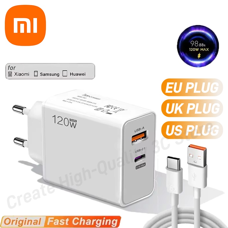 Xiaomi 120W Original Charger Turbo Fast charge EU US UK Wall Hyper Adapter Usb 6A Type C Cable For Xiaomi 13 12 11 Ultra Redmi