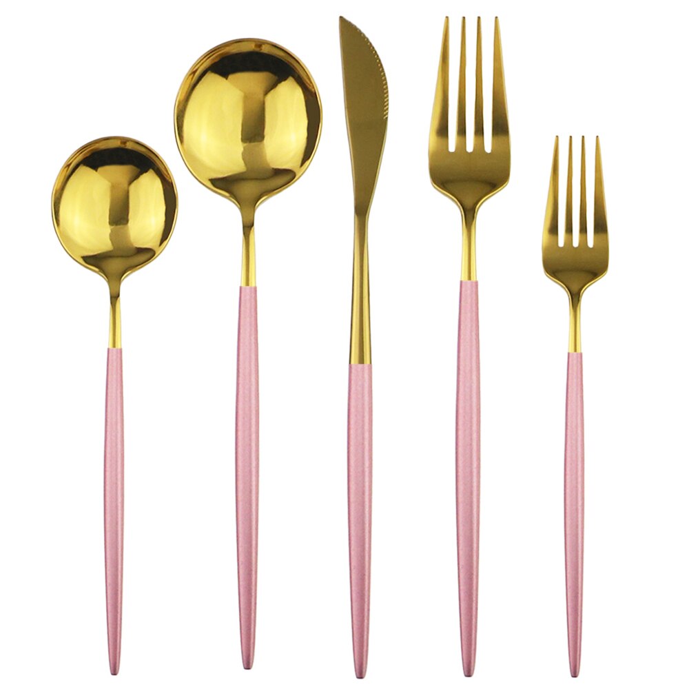 20 st färgglada bestick set guld bestick set dessert gaffel sked 304 rostfritt stål servis set glänsande kök servis set: Rosa guld
