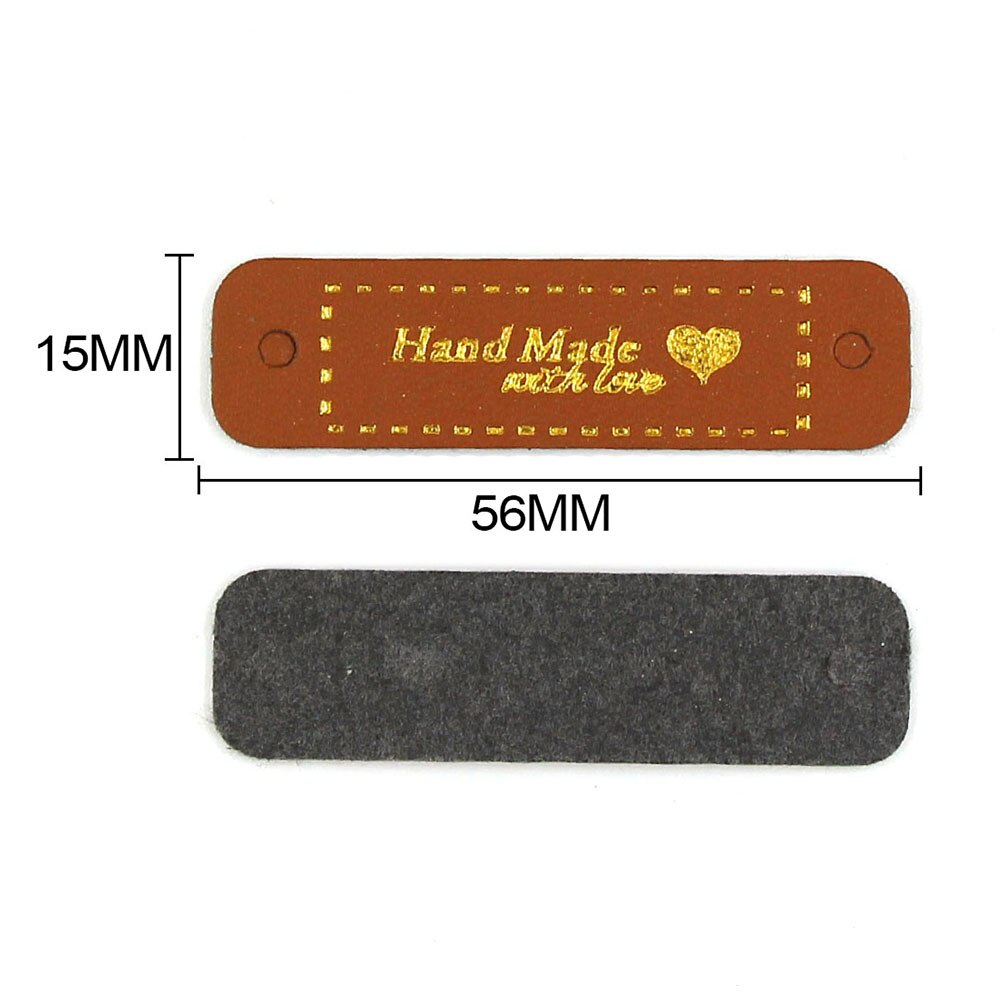 50 st 56 x 15mm etiketter bruna/svarta/vita etiketter handgjorda hjärtmönster läderetikett gjord med kärlek gör det själv kläder sytillbehör