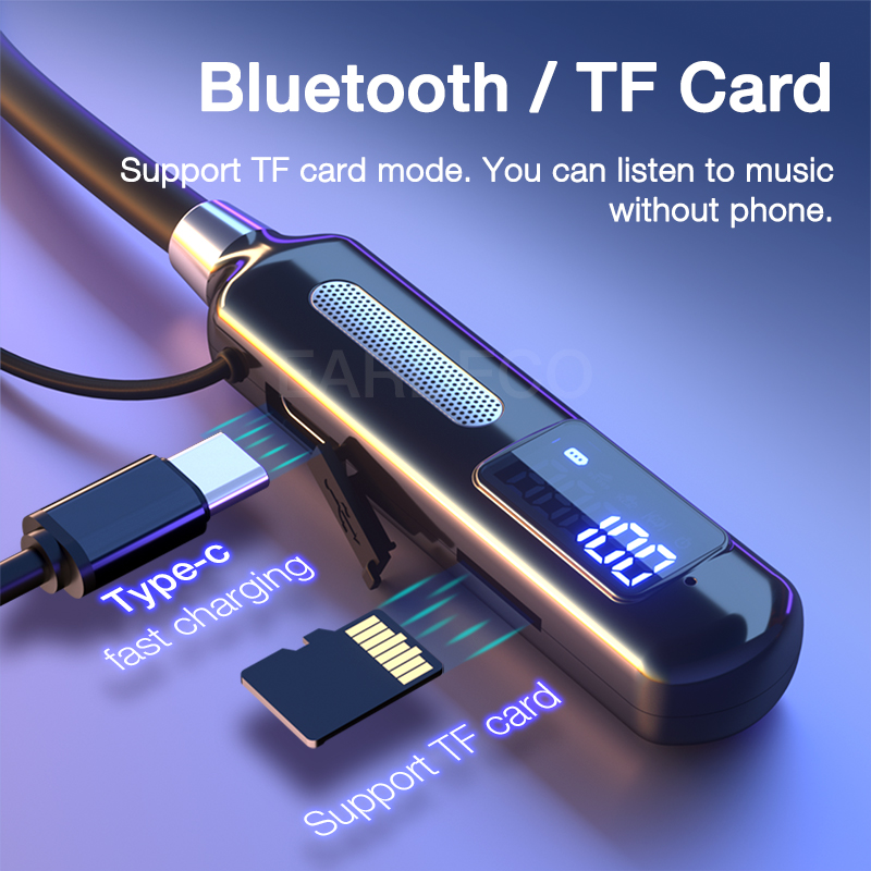 EARDECO 120 Hours Endurance Wireless Headphones With Microphone Bluetooth Headphone Bass Neckband Earphones Steps Stopwatch