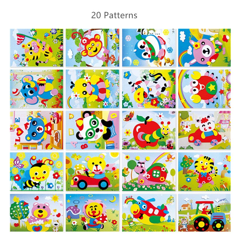 DIY Cartoon Animal 3D EVA Foam Sticker 20 designs Puzzle Series Early Learning Education Toys for Children