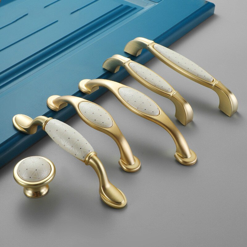 Creamic Gold and White Cabinet Handles Knobs Zinc Alloy Drawer Pulls Kitchen Door Handles Furniture Handle Door Hardware