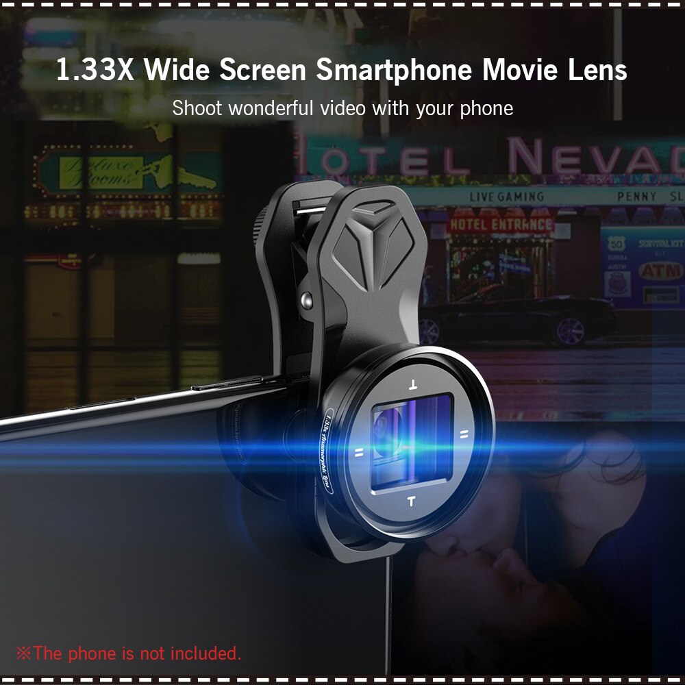 APEXEL APL-HBHDAN 1.33X Anamorphic Lens Movie Lens with HD Multiple Coatings Storage Bag Cleaning Cloth for Smartphone