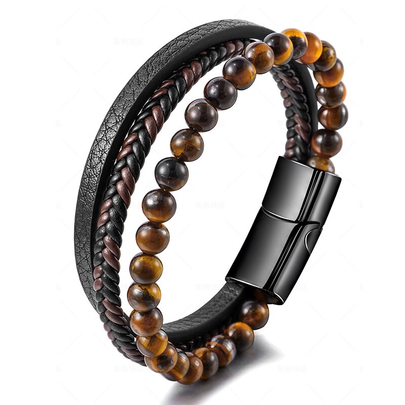2022 Punk Lederen Armband Mannen Classic Multi Layer Magnetische Gesp Lederen Armband Voor Mannen Sieraden: 1