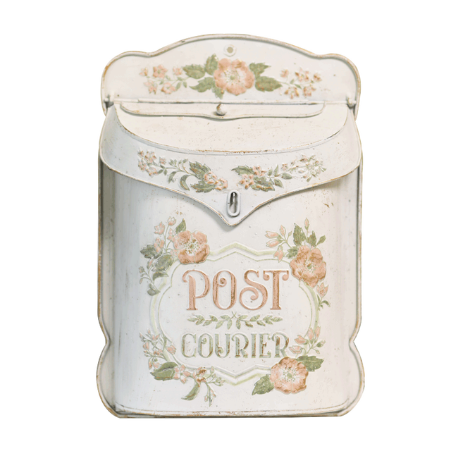 Buzón de correo de pared para exteriores, decoración de estilo Retro, artesanías, poste de Metal montado en la pared, poste de granja: Cream