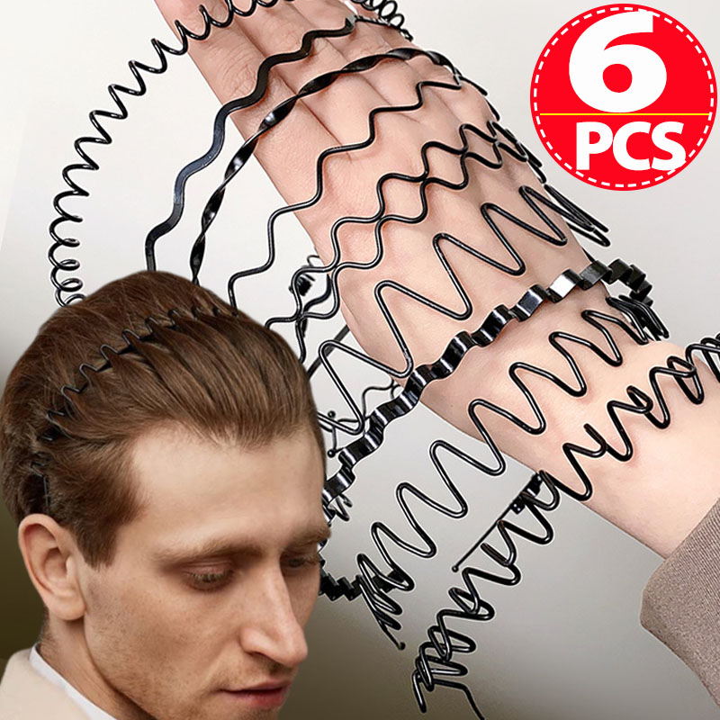 1/6pcs Metal Hair Band Men Women Unisex Black Wavy Hair Head Hoop Band Sports Headband Hairband Hair Accessories