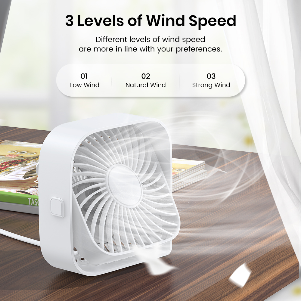Topk Usb Bureauventilator 360 ° Rotatie Aanpassing Draagbare Koelventilator 3 Snelheid Ultra Stille Krachtige Mini Tafelventilatoren Voor Thuiskantoor