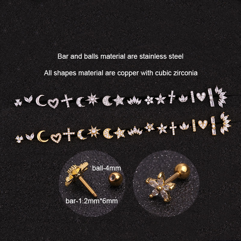 1Piece Gold Color Helix Piercing Stud Earring Women Conch Flat Ear Lobe Piercings Cartilage Tragus Stainless Steel Body Jewelry