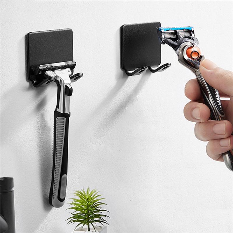 Punch Free Shaver Holder Men Razor Storage Rack Wall Metal Hooks Shaving Razor Stand Rack Bathroom Organizer Stand Accessories