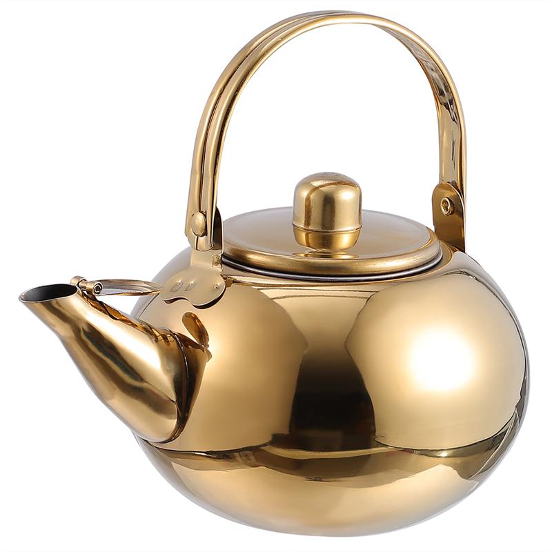 Stainless Steel Tea Kettle Practical Teapot Teakettle with Filter Screen: 20cm 2.5L golden
