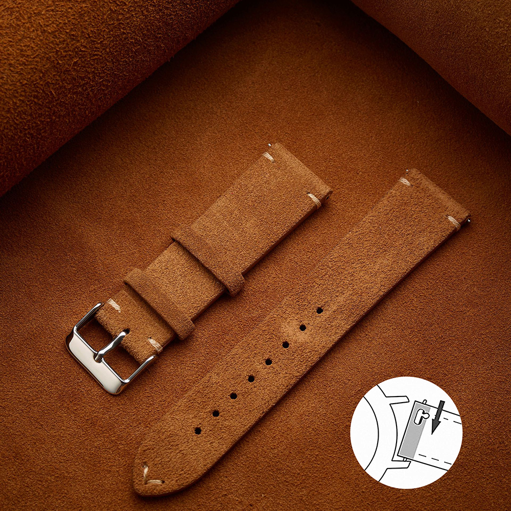 Correa de ante suave de liberación rápida, pulsera de 14mm, 16mm y 18mm, correas de reloj marrones de 20mm y 22mm, pulsera de piel de becerro, accesorios para mujeres y hombres