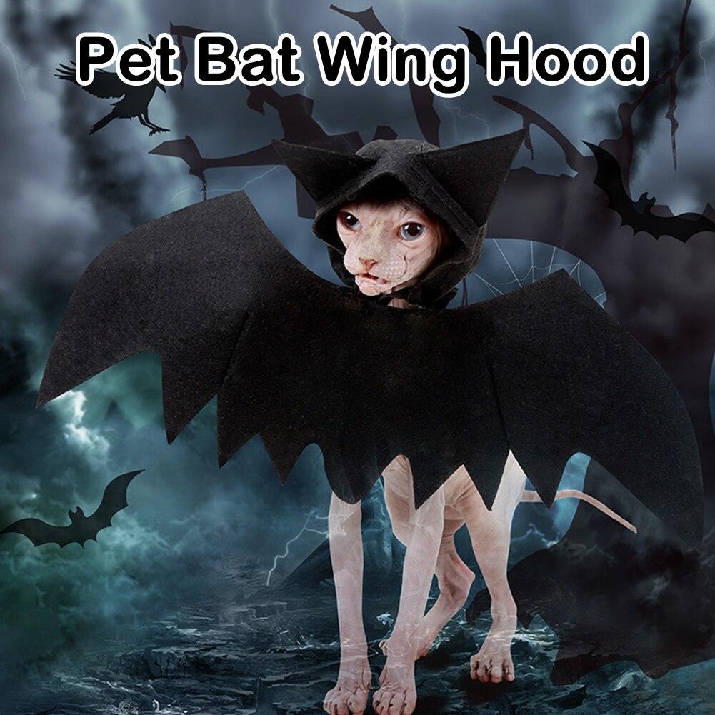 Godt sundt dyr kæledyr hund kat flagermus vinge med hætte halloween fancy dress kostume outfit filt klud sort: Default Title