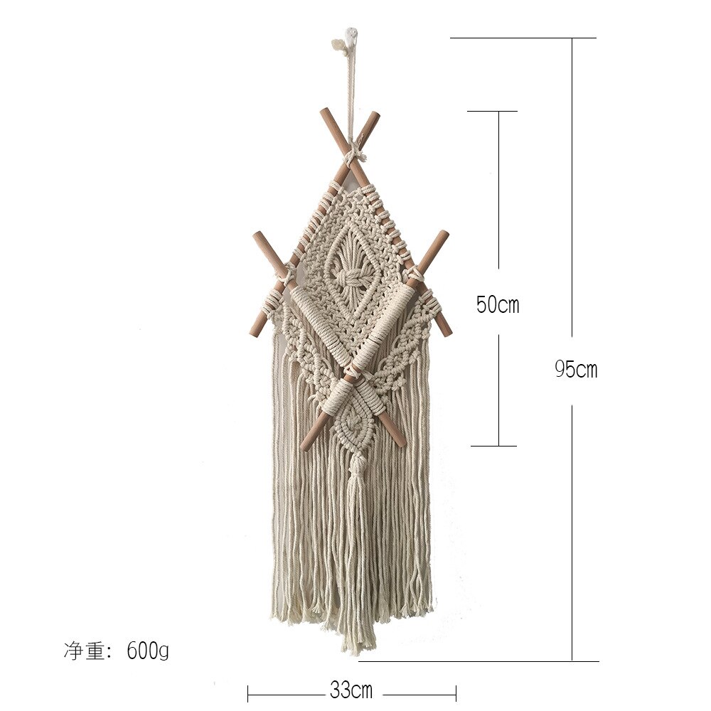 Macrame Woven Wall Hanging - Boho Chic Bohemian Room Geometric Art Decor - Beautiful Apartment Dorm Room Decoration,: Beige