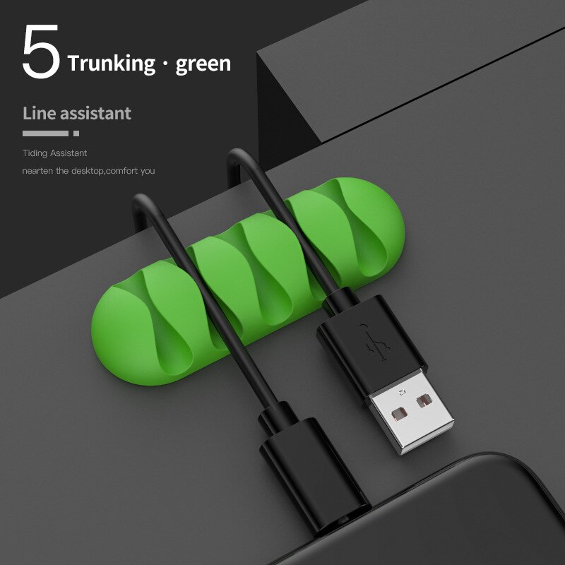 Silicone Cable Organizer Flexible Cable Winder Management Clips Earphone Cable Holder Protector For Mouse Keyboard Headphone: Green 5 holes
