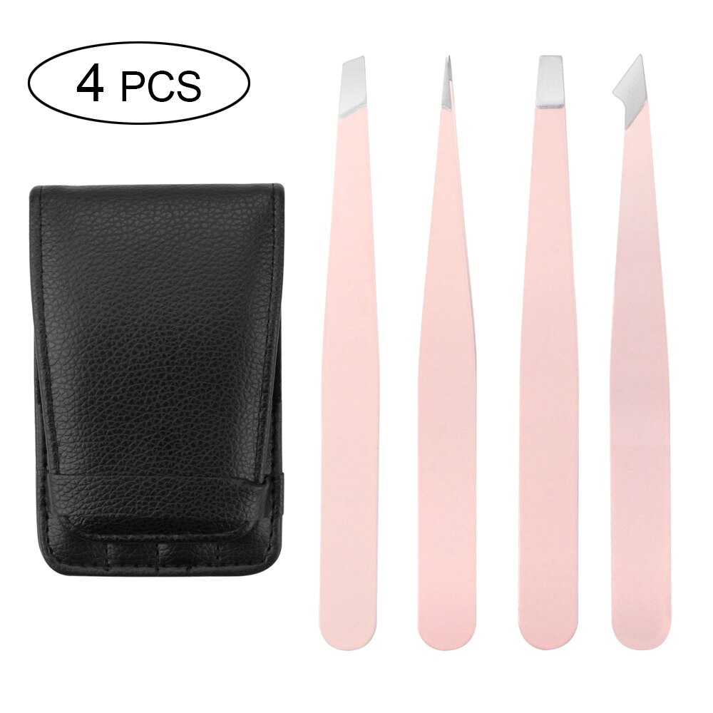 Pinzas para cejas de acero inoxidable, Punta inclinada, punta plana, herramientas cosméticas profesionales, 1/4/5 Uds.: 4pcs Set 1