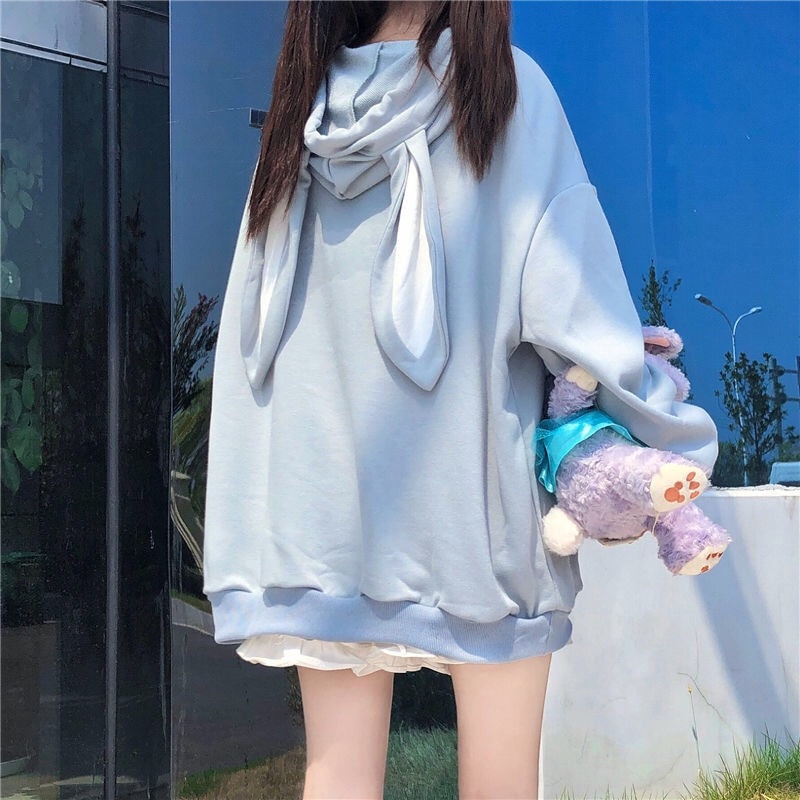 Felpa Con Cappuccio Donna Kawaii Coniglio – Giacca Morbida E Sofficiosa – Moda Giapponese – Bianco, Taglia L