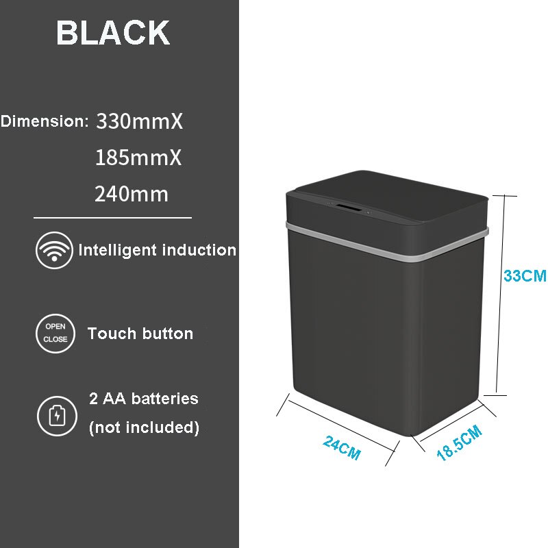 Trash Automatic Smart Sensor Trash Can Garbage Bin Touchless Intelligent Trash Rubbish For Kitchen Home Organizer: black1-15L