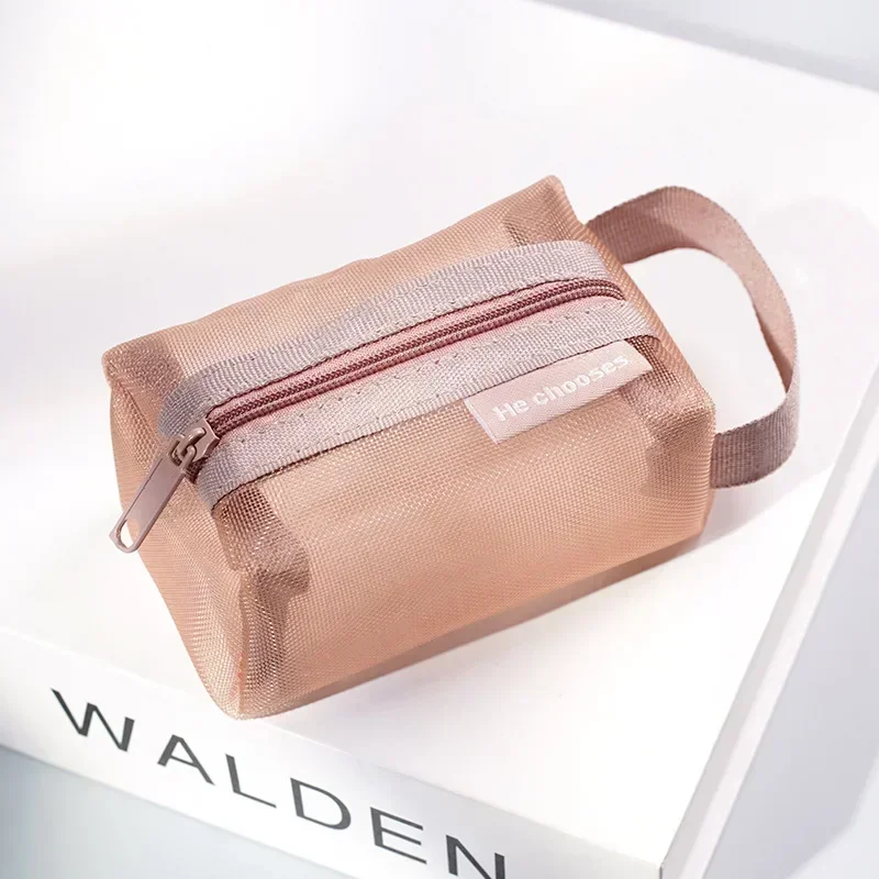 Mini Clear Nylon Mesh Cosmetic Bags Cute Women Small Lipstick Makeup Bags Pouch Data Line Key Earphone Organizer Case