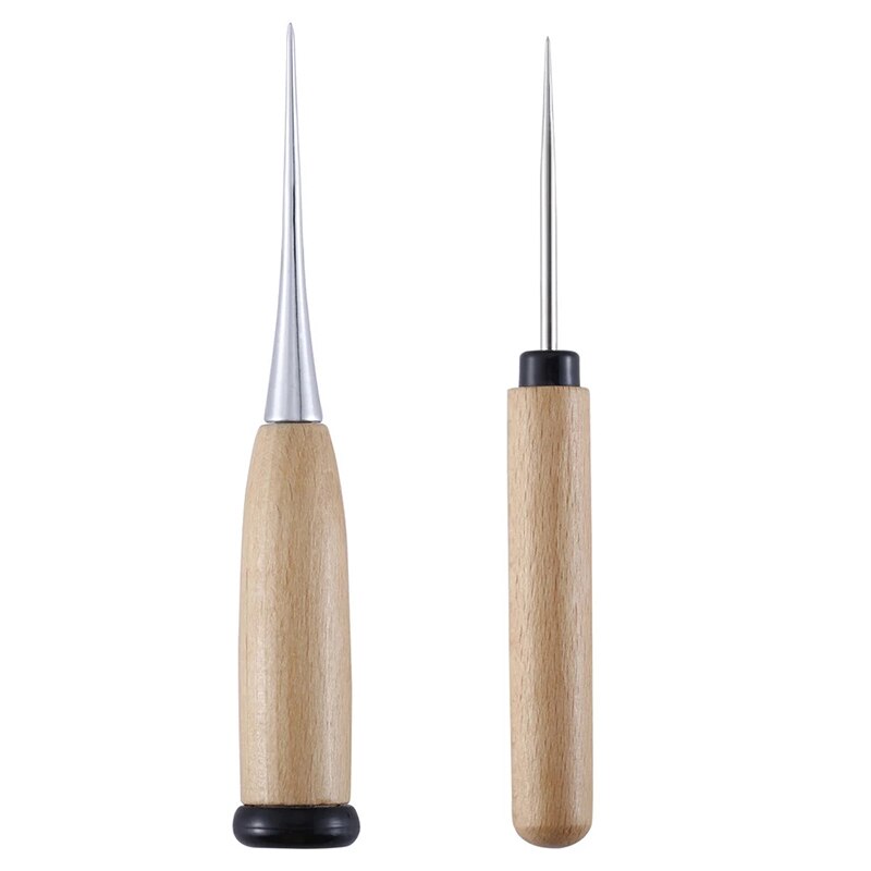 Nonvor Leather Awl Wooden Handle Sewing Awl Canvas Leather Tent Shoes Sewing Awl Leather Craft for Leather Hole Punch Stitching: Type 3