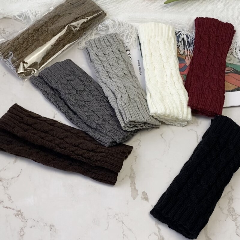 Guantes de invierno para mujer, manoplas cálidas de lana de imitación, de ganchillo, para brazo, sin dedos