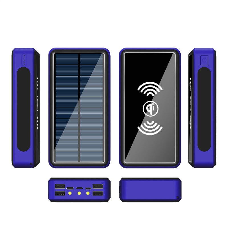80000 mah qi-ladegerät, kabellose solar-powerbank mit 4 usb-anschlüssen, tragbares schnellladegerät für smartphones und handys, externer akku für xiaomi und samsung: Kabellos blau