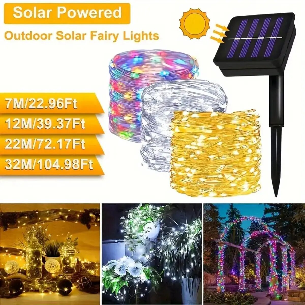1 Pack Solar Lights Outdoor Waterproof Solar Fairy LED String Light With 8 Modes Twinkle Lights For Garden Party Wedding Decor