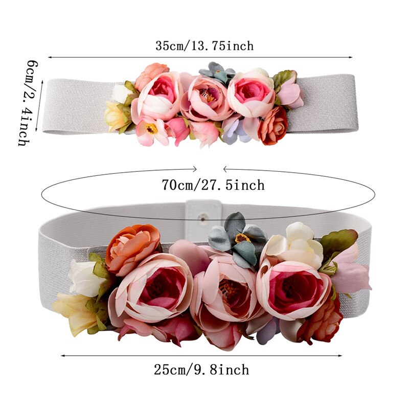 Pinksee charme rose blomst syntetisk stof elastisk stræk kjole smalt taljebæltebånd til kvinder tilbehør til klud