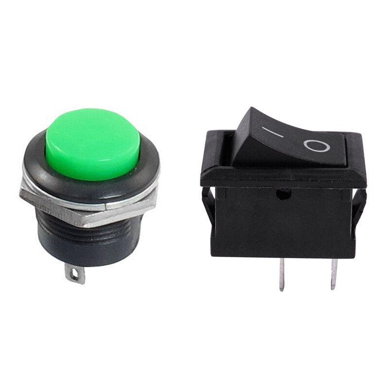 Interruptor de botón momentáneo de tapa redonda, accesorio sin tapa verde, AC 250V/3A y 10 Uds. 6A AC/250V 10A/125V, 2 terminales de soldadura de encendido/apagado, Mini barco R, 5 uds.