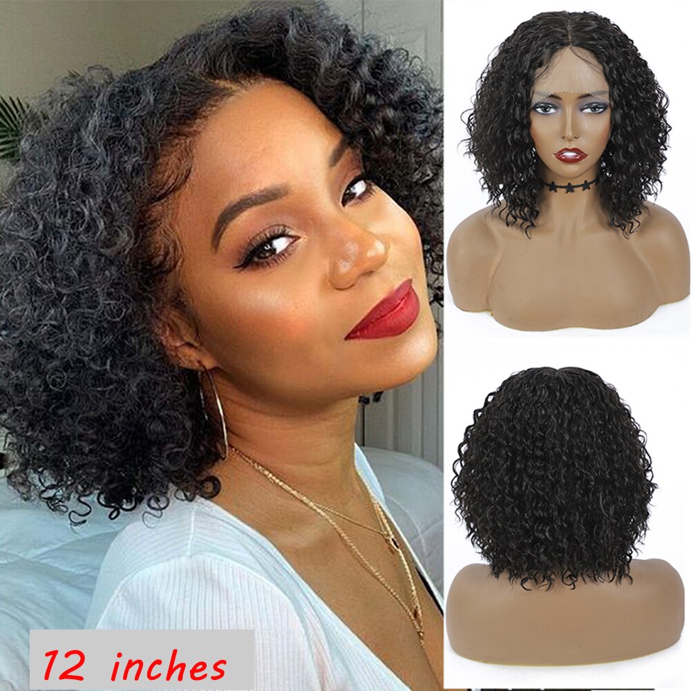 Afro Kinky Curly Lace Front Wig Natural Color SOKU Middle Part Heat Resistant Hair Synthetic Lace Front Wigs For Black Woman: 12 inches dark brown