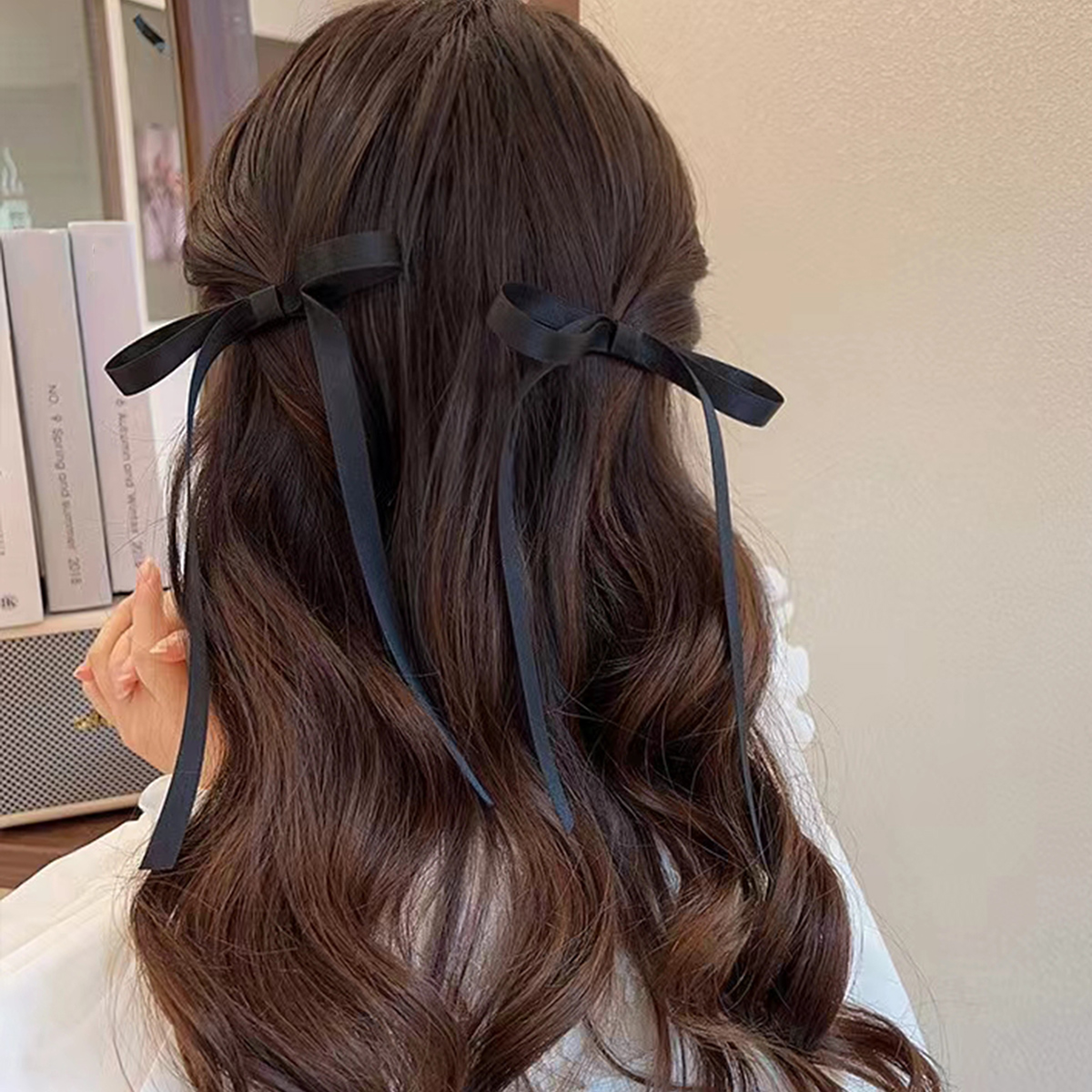 Lystrfac 2Pcs/Lot Fabric Hair Bow Hairpin for Women Girls Ribbon Hair clip Bow Top Clip Female Hair Accessories
