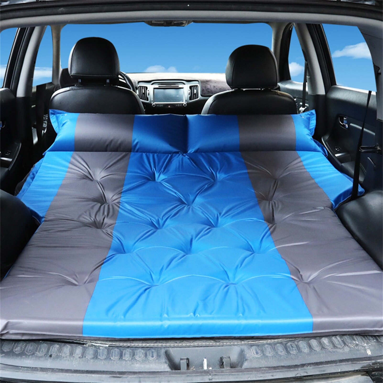 Bil uppblåsbar bäddsoffa uppblåsbar camping madrass säng automatisk uppblåsbar bil resesäng universal suv bagage bil sovmatta: Blå