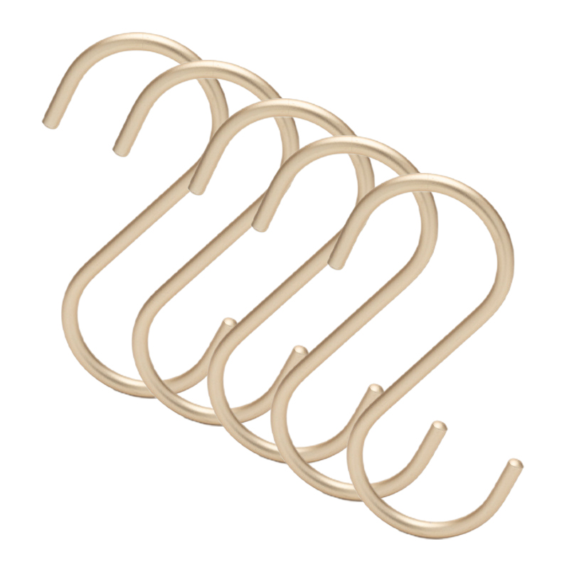 Crochet en acier en forme de S, crochet en forme de S, pour la cuisine et la chambre à coucher, garde-corps multifonction, crochet de support de fermoir, crochet de rangement suspendu aussi 5 pièces: Matte gold