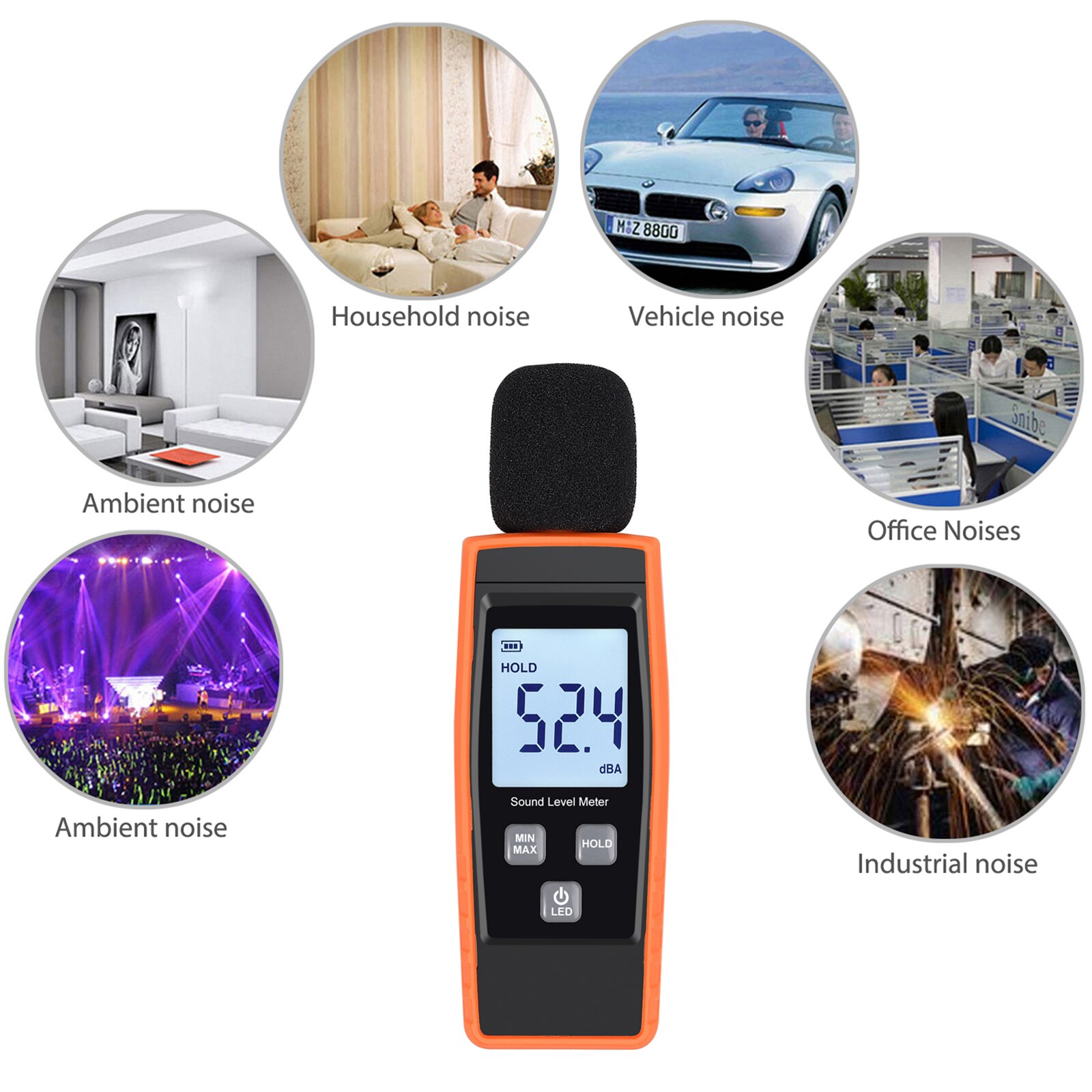 AUTOUTLET Sound Meter Noise Decibel Meter Classic Portable Sound Level Meter Measuring 30-130dBA with LCD Backlight Function