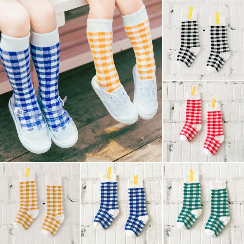 Peuter wintersok meisje geruit beenwarmers lange sokken kinderen kind kniekousen katoen