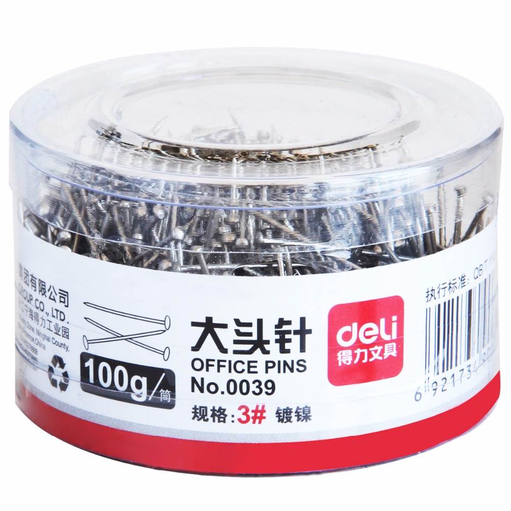 Deli 100g/barrel Metal office Sliver color Pins Map Pin 3# Office Accessories School Office Supplies 0039