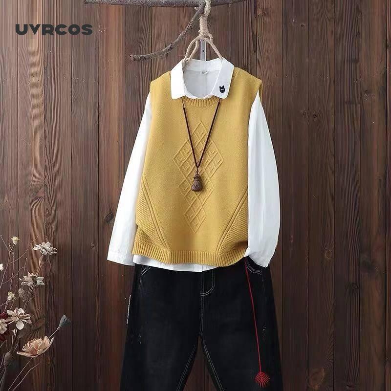 UVRCOS col rond tricoté gilet femmes collège Style pull gilet printemps et automne laine gilet pull ample