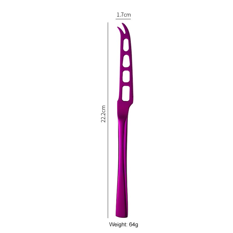 Stainless Steel Cheese Knife With Fork Tip Serrated Cheese Butter Knife Slicer Cutter Cheese Tools Breakfast Bread Jam Spreader: Purple