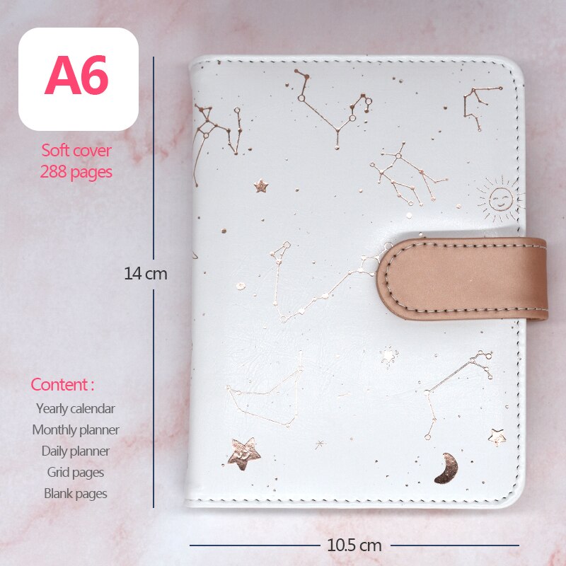 Yearly Agenda Planner Monthly Weekly Plan Portable A6 Kawaii Pocket Notebook Cute Diary Flower Journal Office Stationery: White