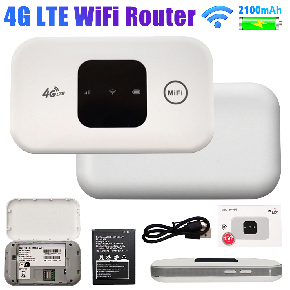 4G LTE WiFi Router Bezprzewodowy Wifi Przenośny Modem Mini Zewnętrzny Hotspot Kieszonkowy Mifi 150mbps Gniazdo Karty Sim Repeater 2100mAh Do Domu