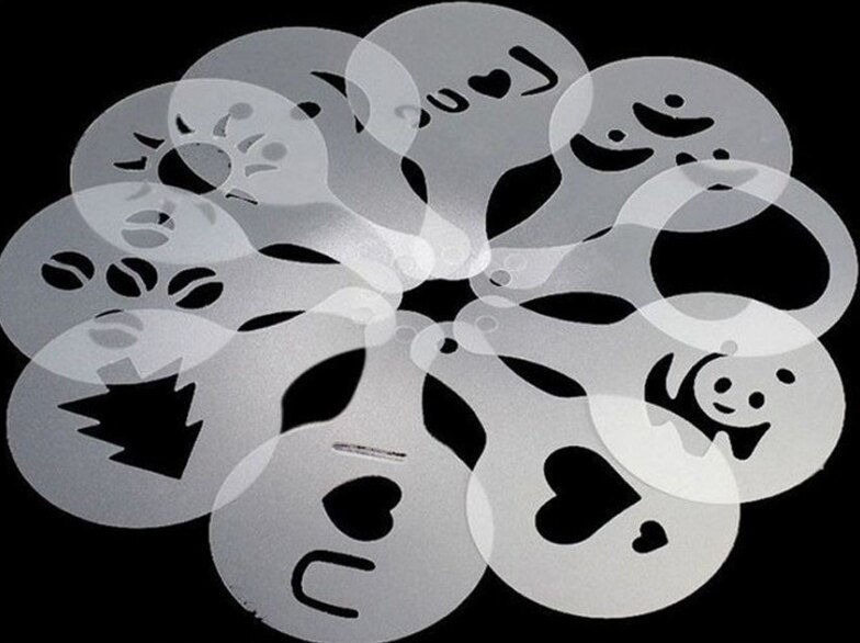 16Pcs Coffee Stencils Set Drawing Tools Maker Fancy Coffee Printer Model Plastic Template Mold for Kitchen Coffeeware K1028 A