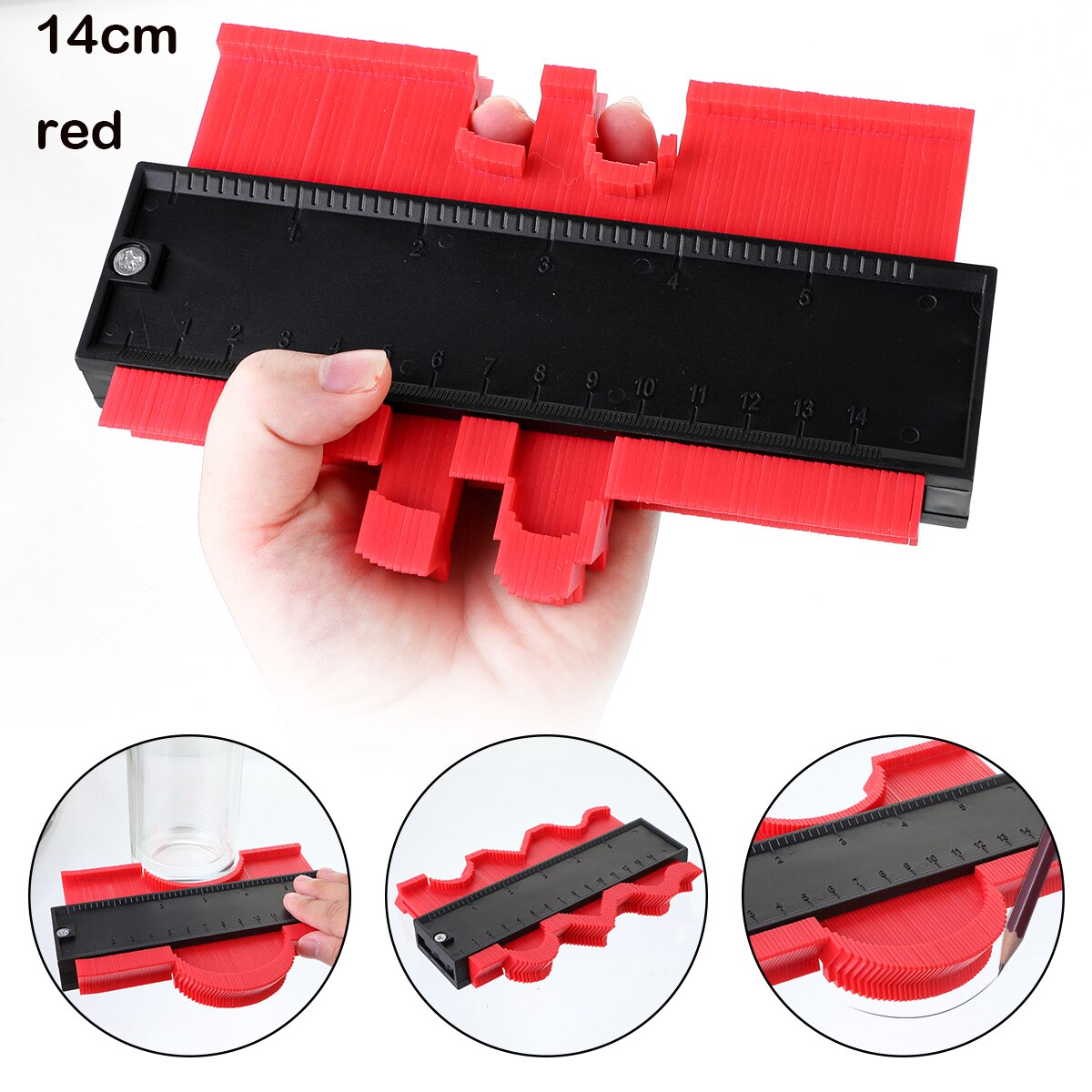 5/10/15/20 Inch Contour Gauge Plastic Profile Copy Shape Contour Gauge Meter Duplicator Standard Wood Marking Flooring Tools: 14CM red