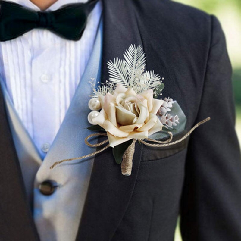 Vintage Champagne Broche Bloem Revers Stok Pin Prachtige Zijde Bloem Roos Corsage Vrouw Man Wedding Suits Handgemaakte Craft