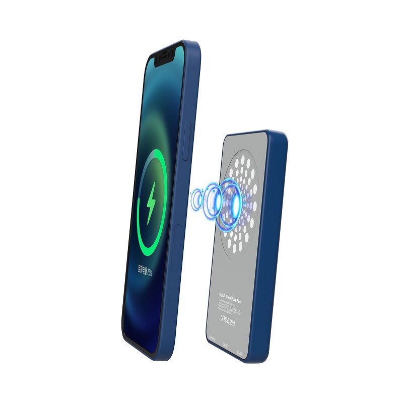 Magnetic Wireless Powerbank For iphone 12 Mini Pro Max 5000mAh Power Bank Rechargeable Batteries External Battery With Stand: Blue