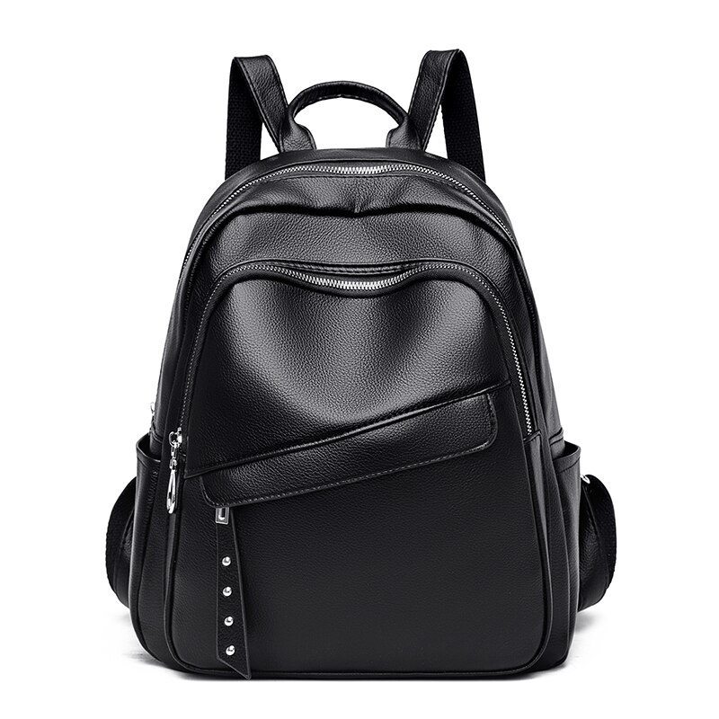 Zwart Lederen Rugzakken Voor Vrouwen Grote Capaciteit School Rugzak Tienermeisje Boek Tas Effen Kleur Reizen Backbag Sac Een dos: black-65008