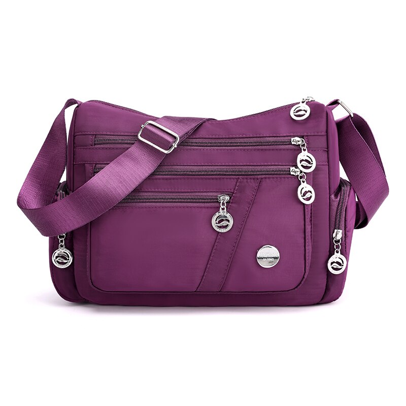 Väskor för kvinnor messenger bag vattentäta nylon axelväskor multi-pocket hobos crossbody bag bolsas: Lila