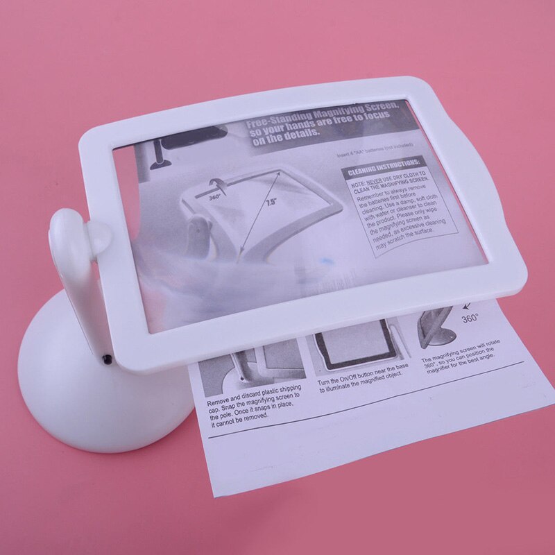 Handsfree 3X Reading Full-page Magnifier 2 LED Magnifying Loupe Glasses Desktop Light --M25